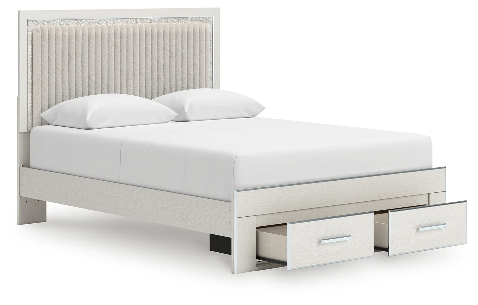 Zuraleus White Queen Upholstered Panel Platform Storage Bed - Image 4