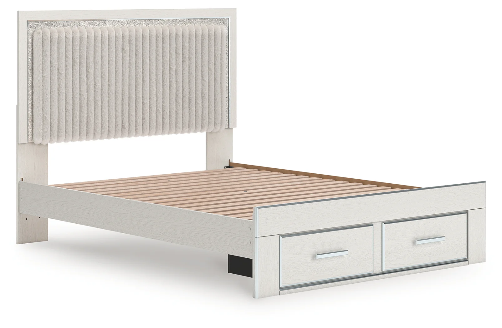 Zuraleus White Queen Upholstered Panel Platform Storage Bed - Image 5
