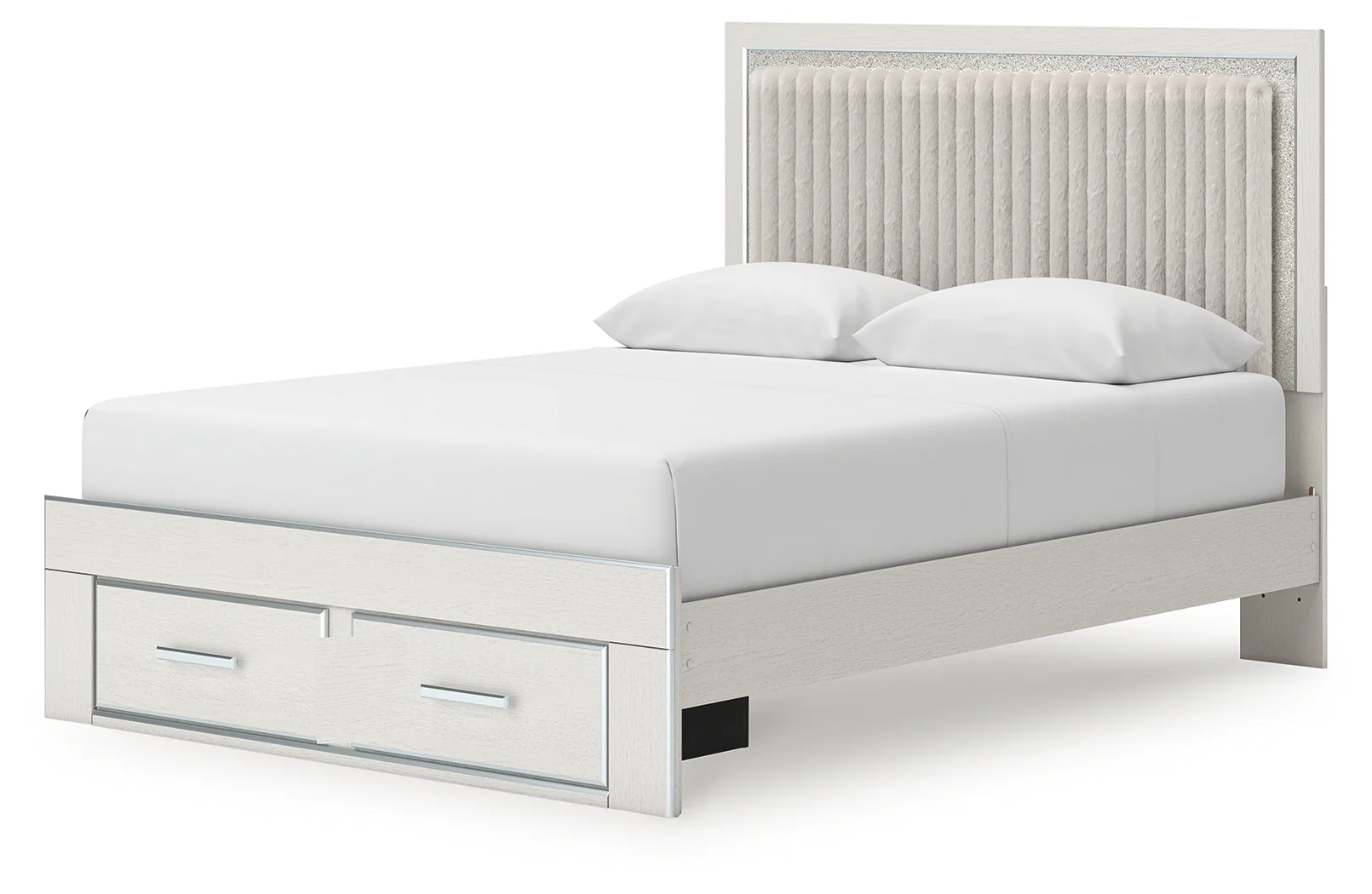 Zuraleus White Queen Upholstered Panel Platform Storage Bed - Image 6